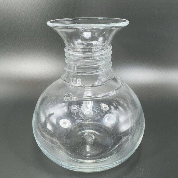 Blenko Hand Blown Glass Vase Clear Spiral Manganese 365nm Green UV Glow Vase VTG - Picture 13 of 16